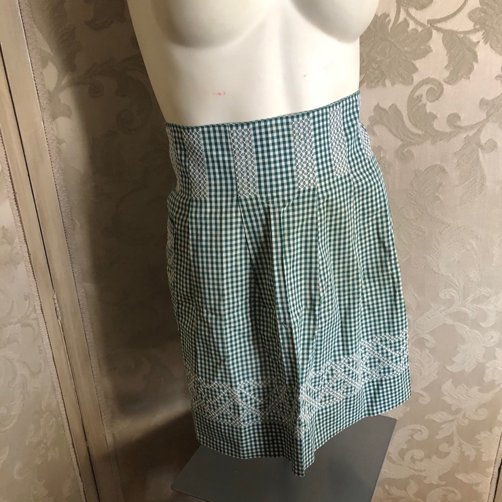 Vintage Embroidered Green Gingham Apron